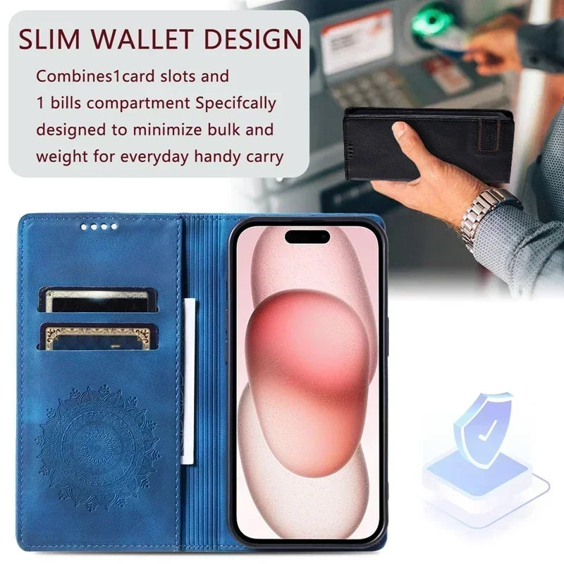 Luxury Mandala Pattern Magnetic Wallet Case For Samsung