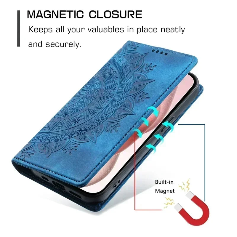 Luxury Mandala Pattern Magnetic Wallet Case For Samsung