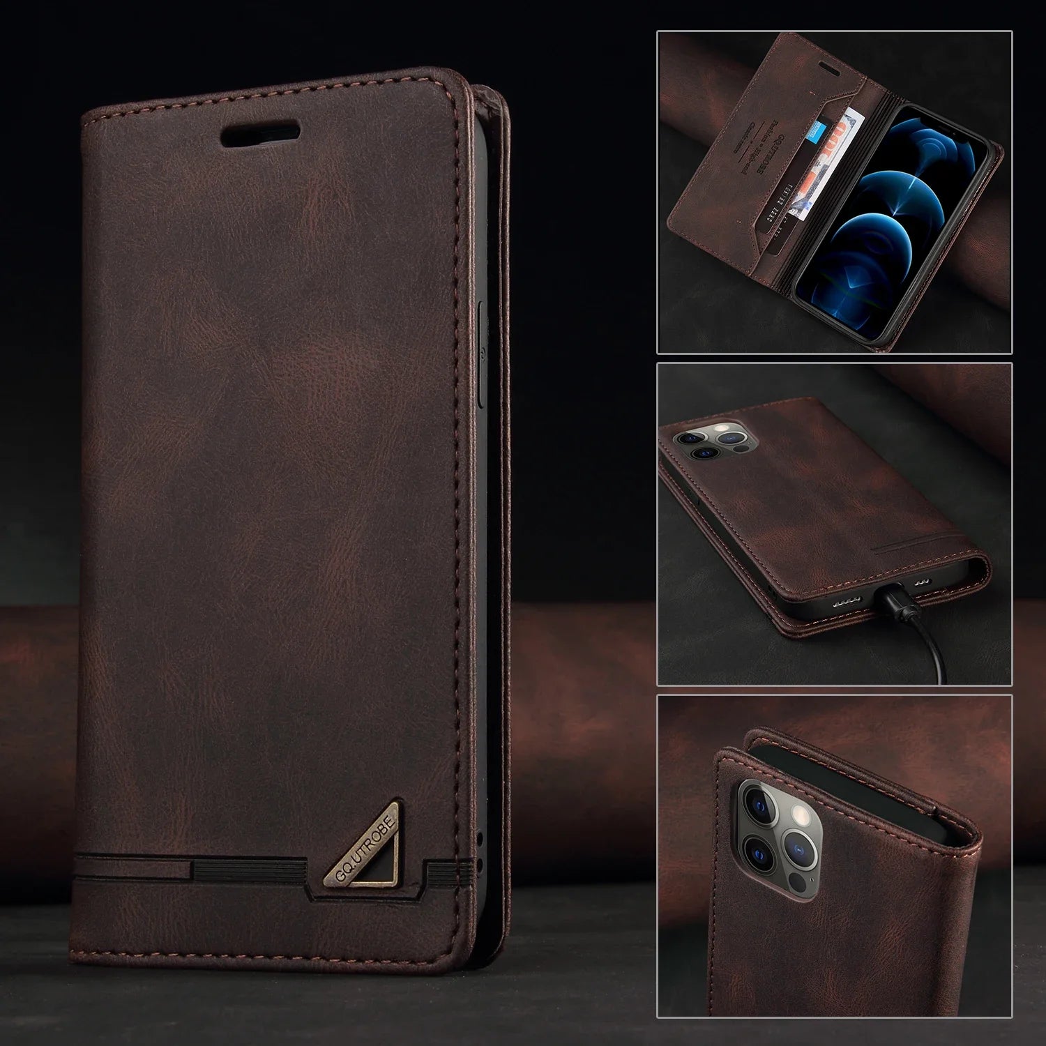 Luxury  Leather Flip Wallet Case For iPhone