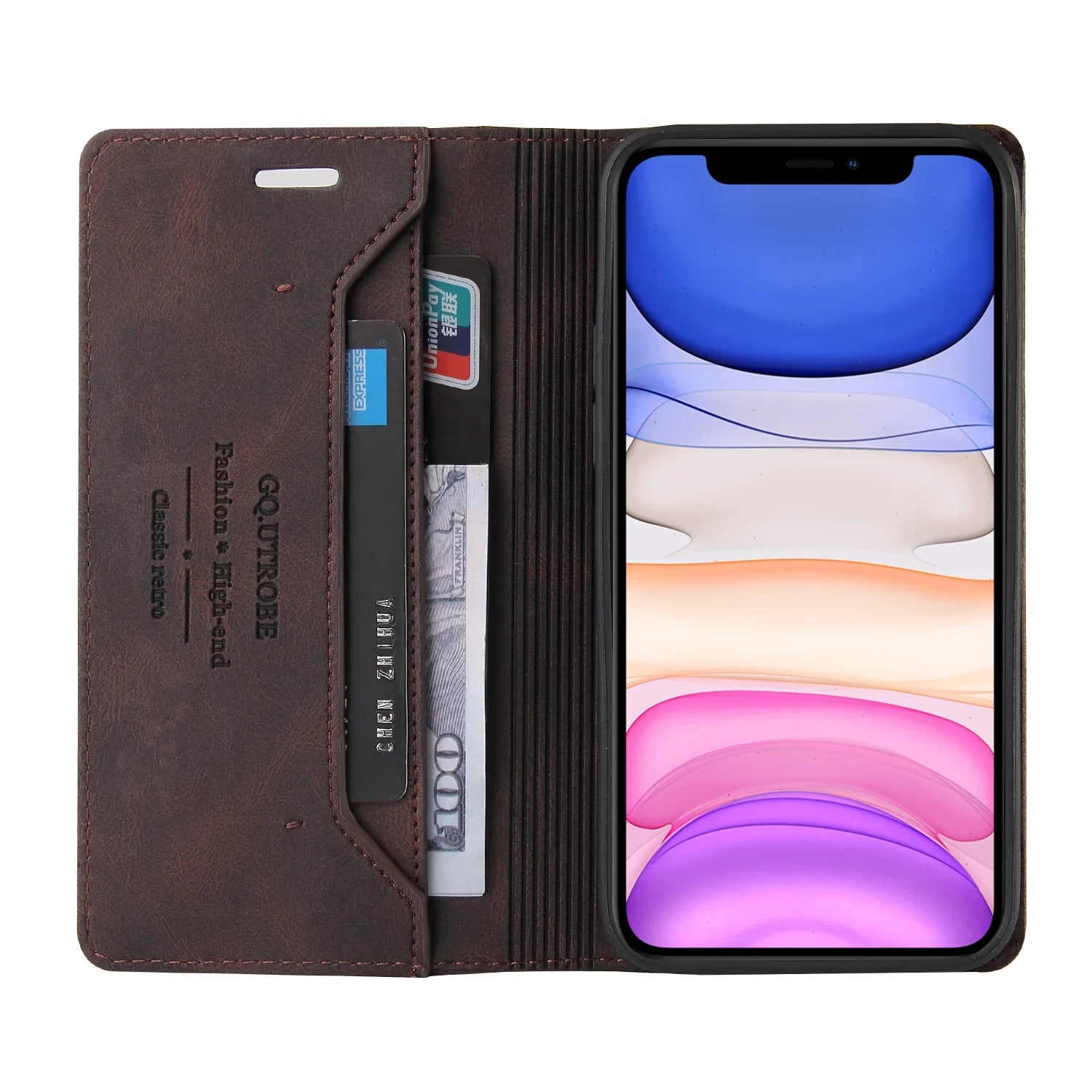 Luxury  Leather Flip Wallet Case For iPhone