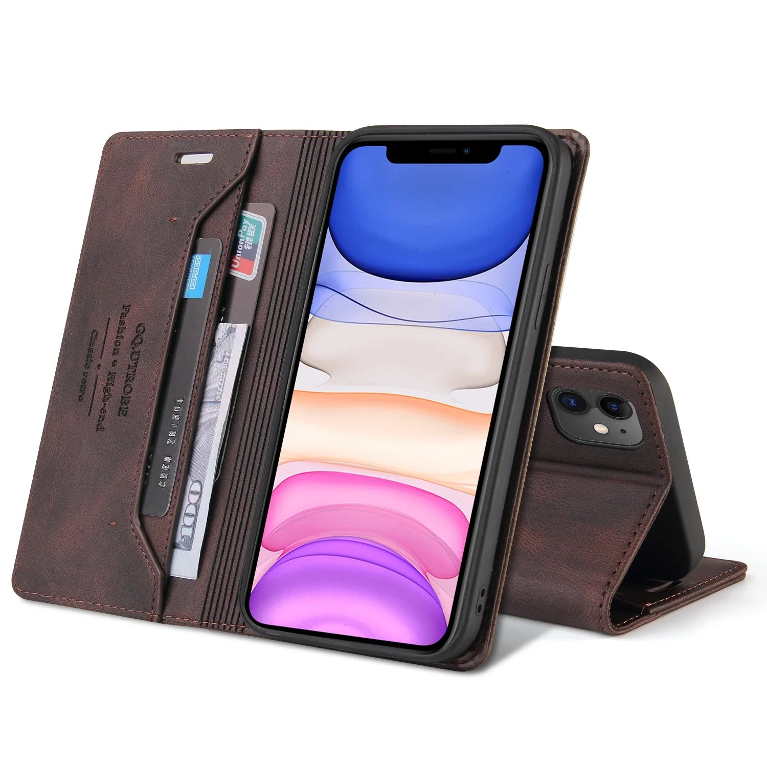 Luxury  Leather Flip Wallet Case For iPhone