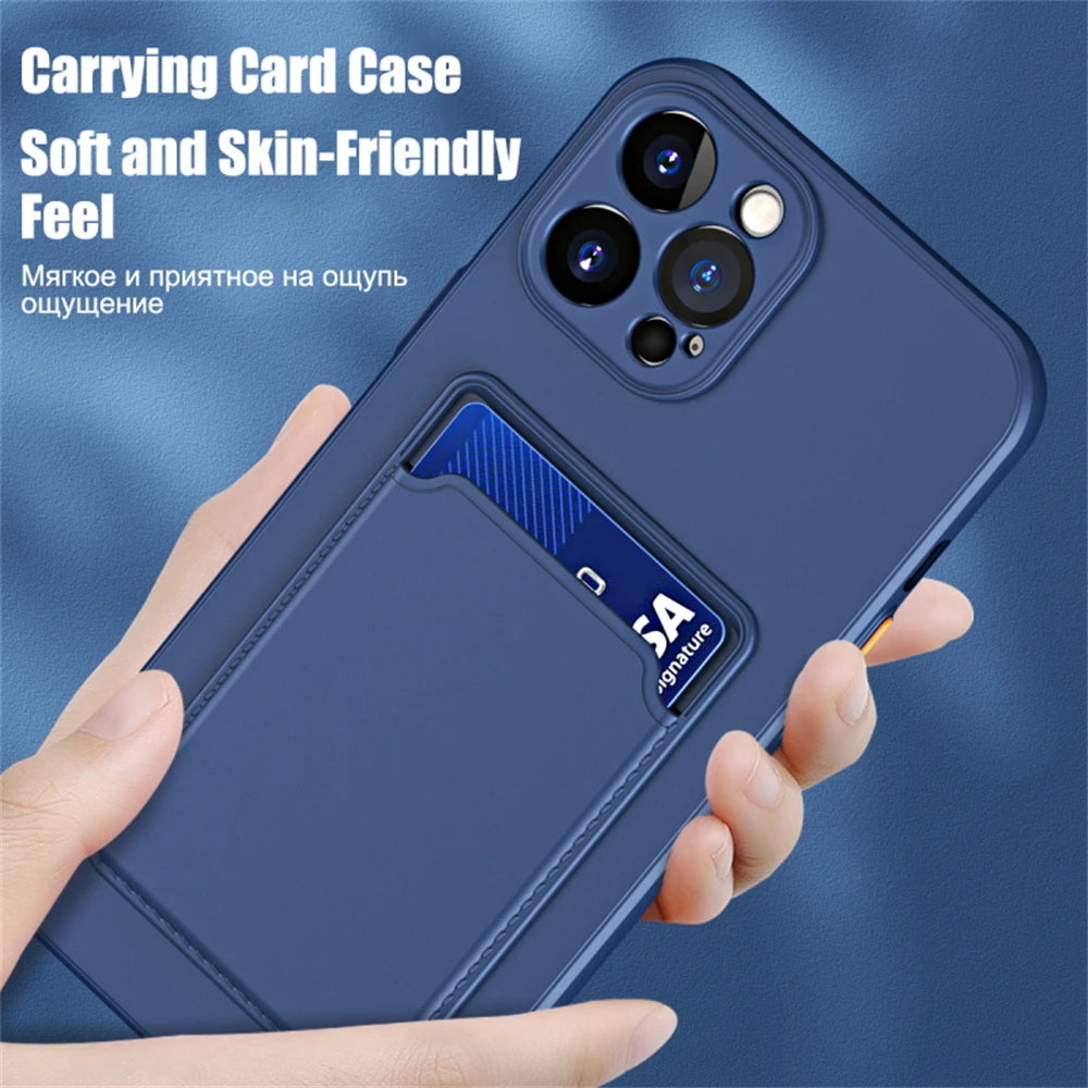 Luxury Soft Silicone Wallet Case Funda For iPhone  Card Holder Slot Back Cover Protective Accessories