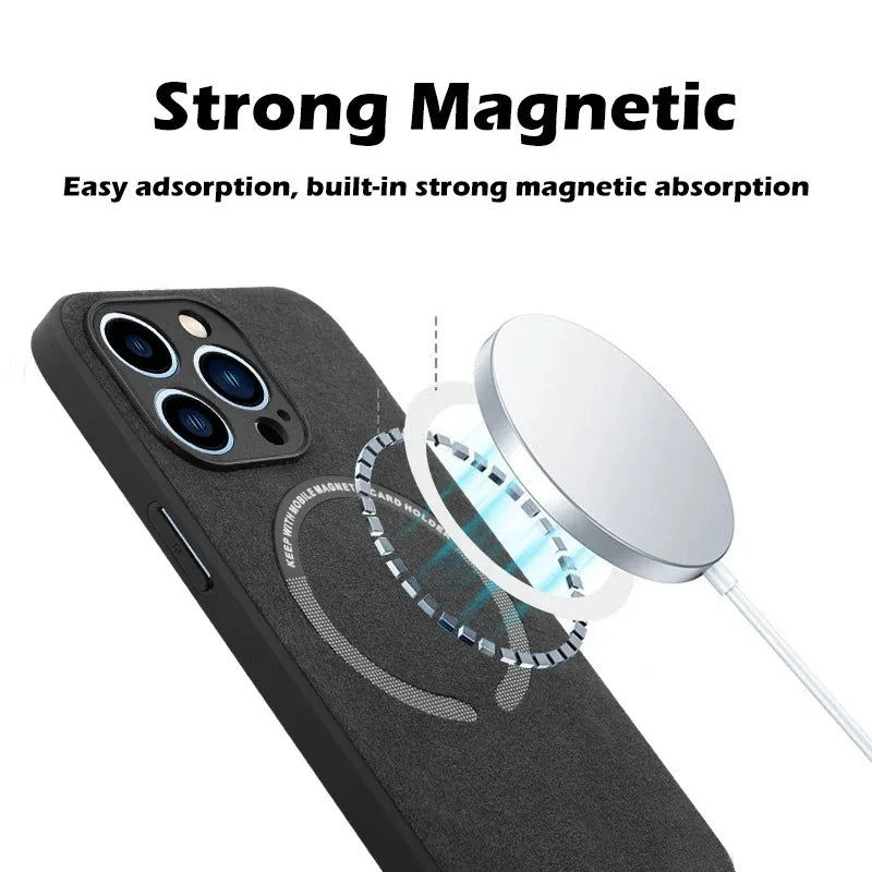 Magsafe Magnetic Luxury Suede Leather Case For iPhone