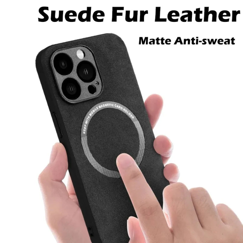 Magsafe Magnetic Luxury Suede Leather Case For iPhone