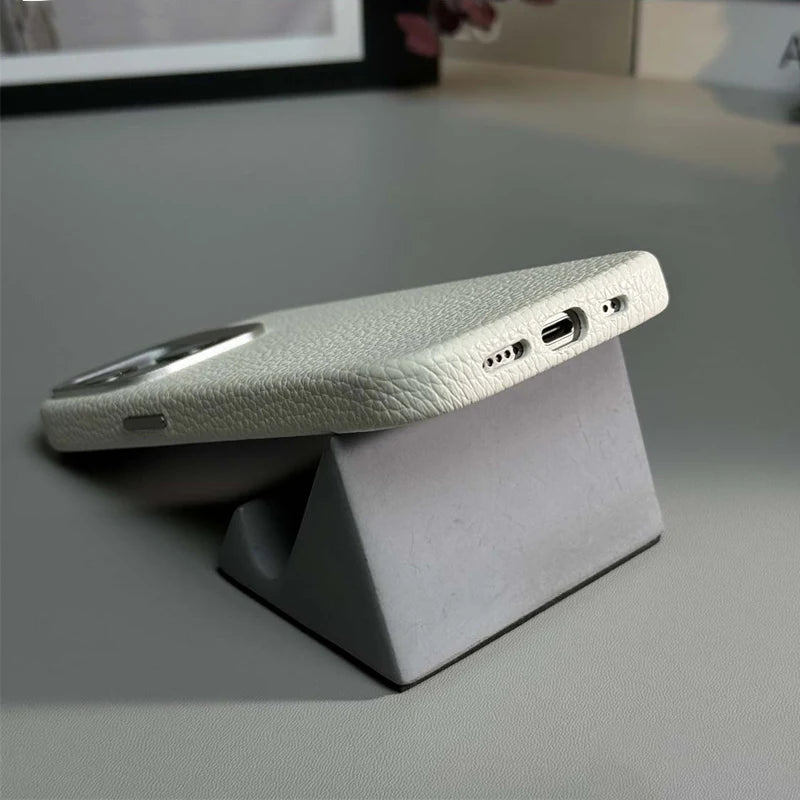 Wireless Charging MagSafe Leather Alloy Lens Protective Hard Case For iPhone