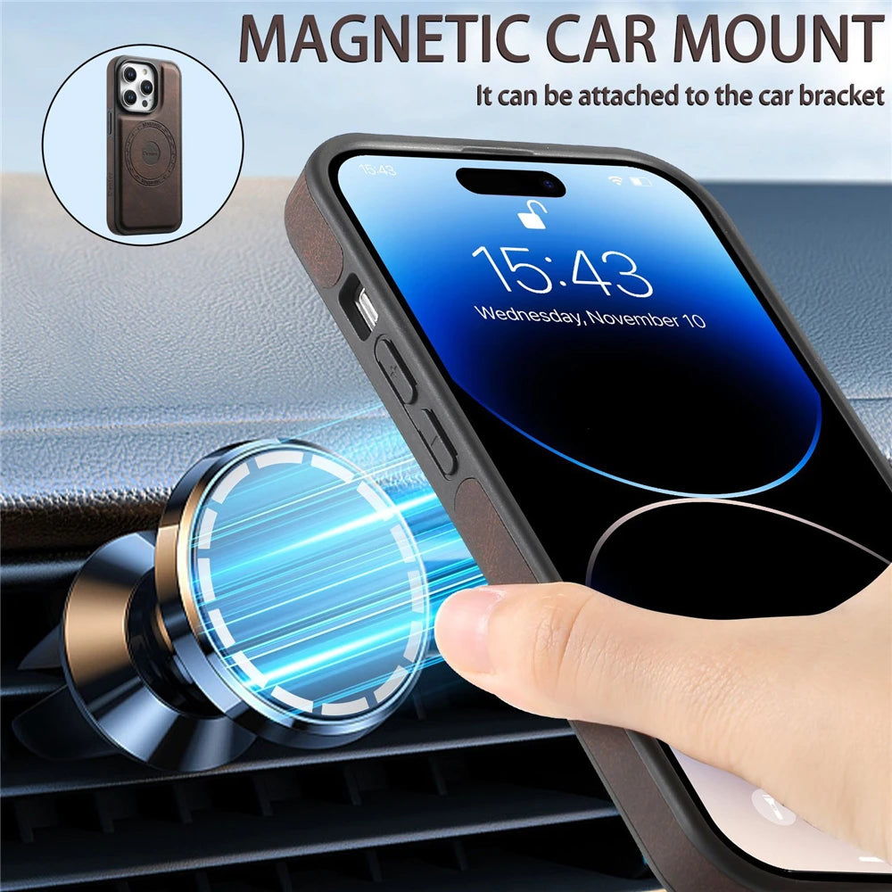 Magnetic Wireless Charging Leather Wallet Case for iPhone