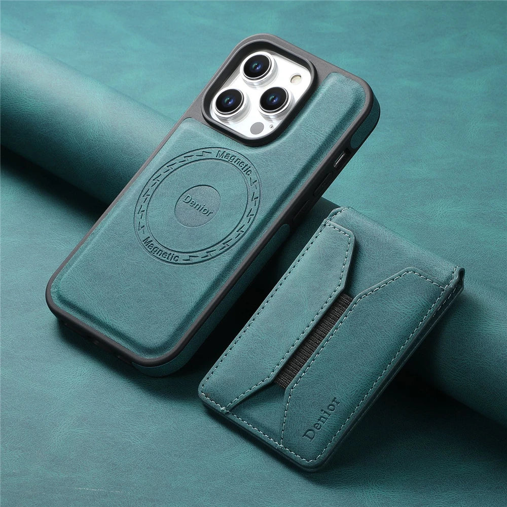 Magnetic Wireless Charging Leather Wallet Case for iPhone