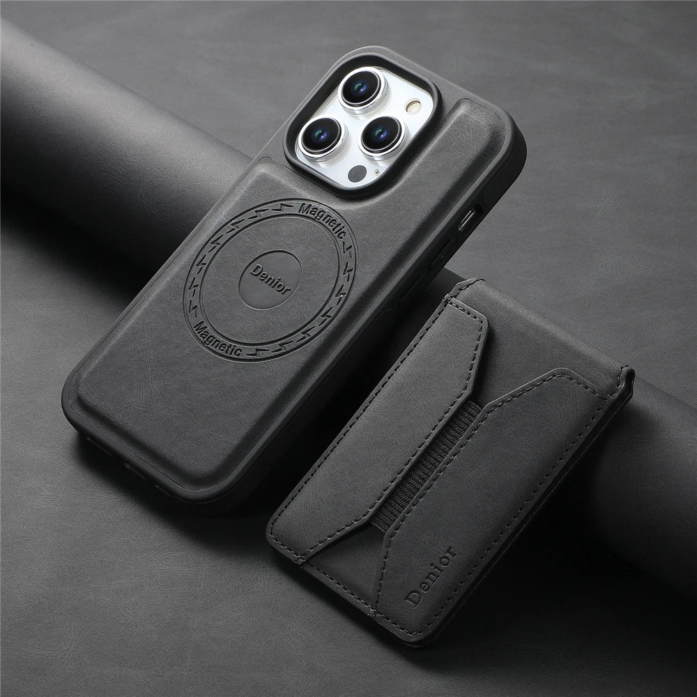 Magnetic Wireless Charging Leather Wallet Case for iPhone