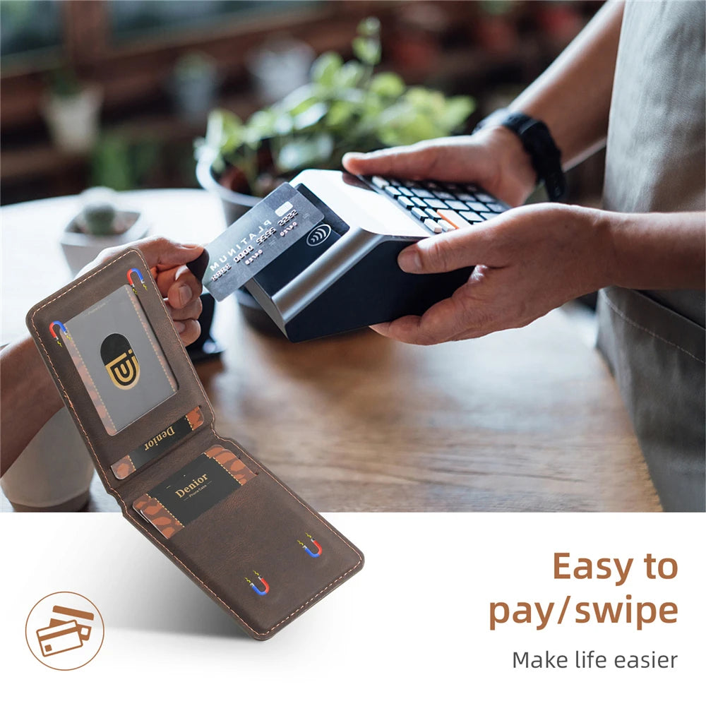 Magnetic Wireless Charging Leather Wallet Case for iPhone