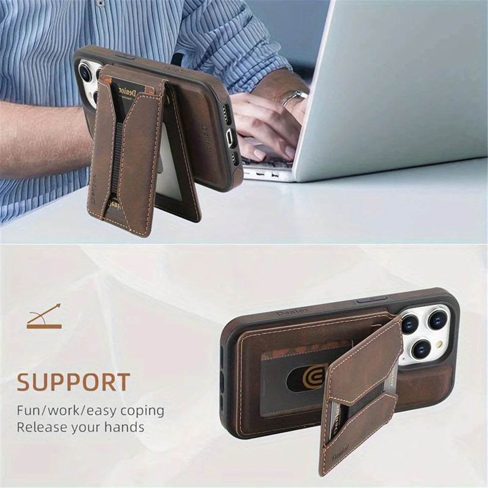 Magnetic Wireless Charging Leather Wallet Case for iPhone