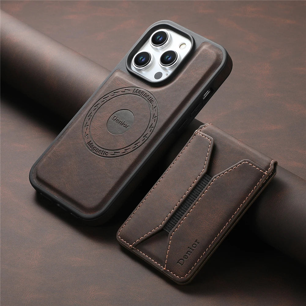 Magnetic Wireless Charging Leather Wallet Case for iPhone