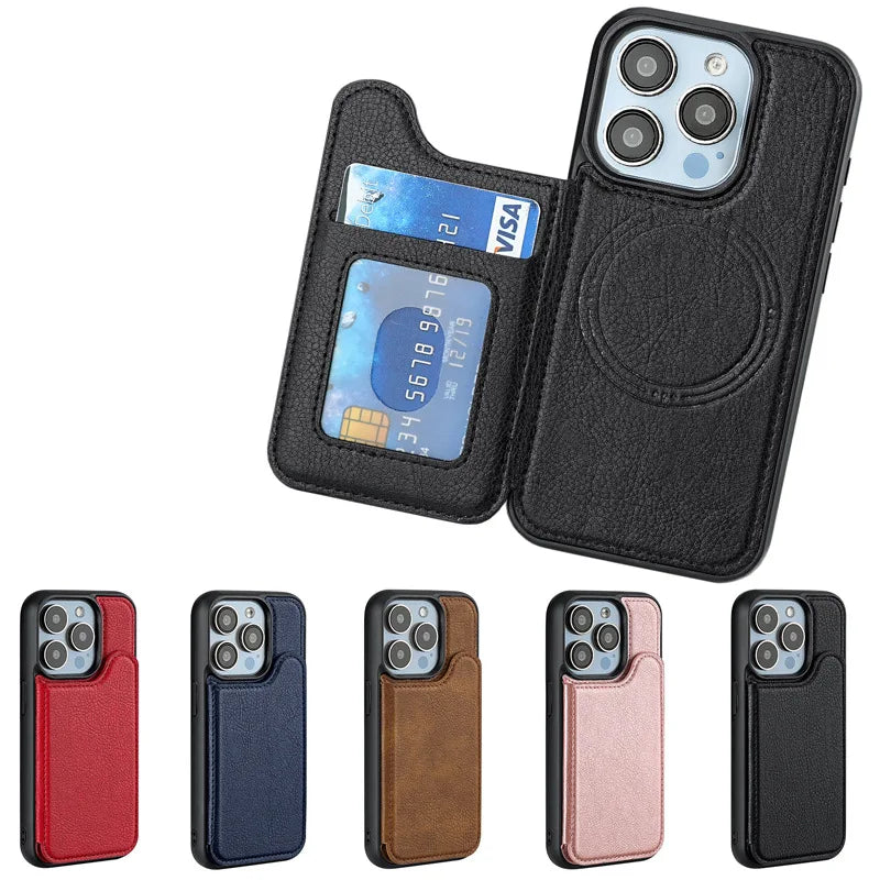 Magnetic Case with Integrated Stand & Card Slot, For iPhone 15/16/16Plus/16Pro, All-in-One Solution