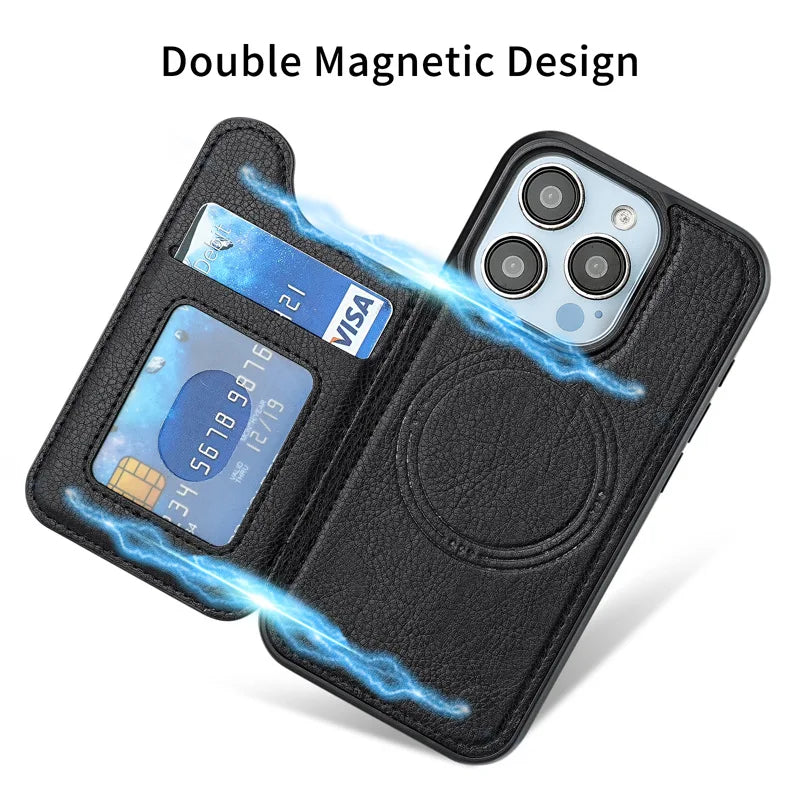 Magnetic Case with Integrated Stand & Card Slot, For iPhone 15/16/16Plus/16Pro, All-in-One Solution