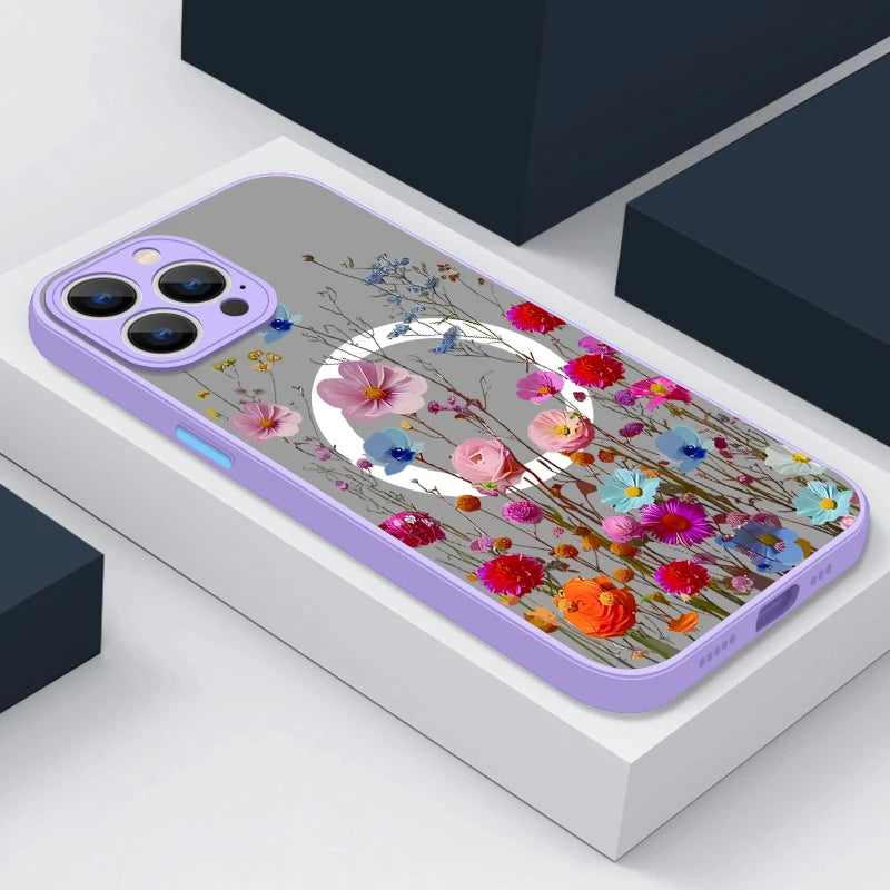 Magsafe Magnetic Colorful Flower Soft Edge Case For iPhone    