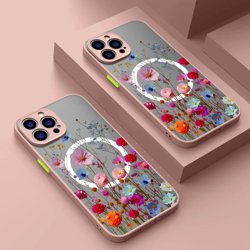 Magsafe Magnetic Colorful Flower Soft Edge Case For iPhone    