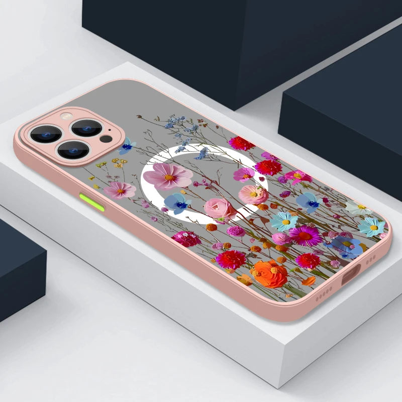 Magsafe Magnetic Colorful Flower Soft Edge Case For iPhone    