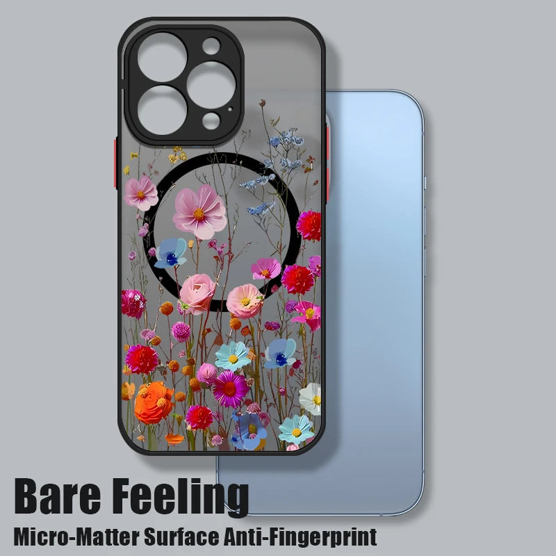 Magsafe Magnetic Colorful Flower Soft Edge Case For iPhone    