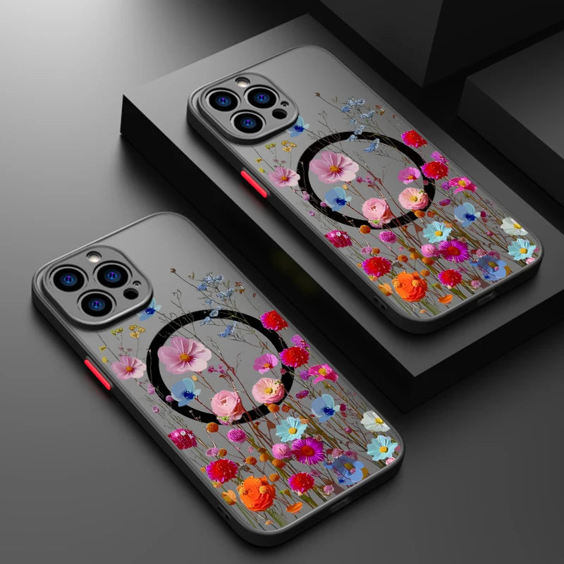 Magsafe Magnetic Colorful Flower Soft Edge Case For iPhone    