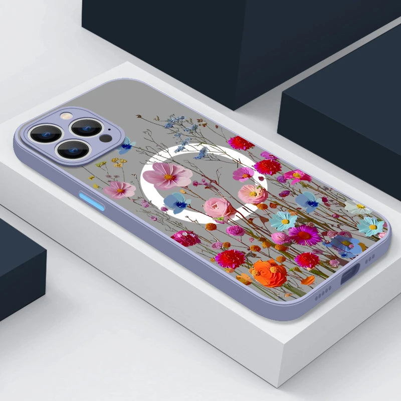 Magsafe Magnetic Colorful Flower Soft Edge Case For iPhone    