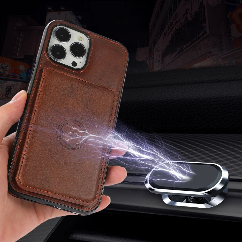 Magnetic Flip Wallet Credit Card Holder Leather Cover For iPhone
