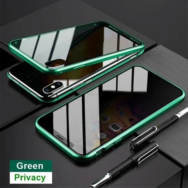 Anti-peeping 360° protection magnetic tempered glass case For iphone