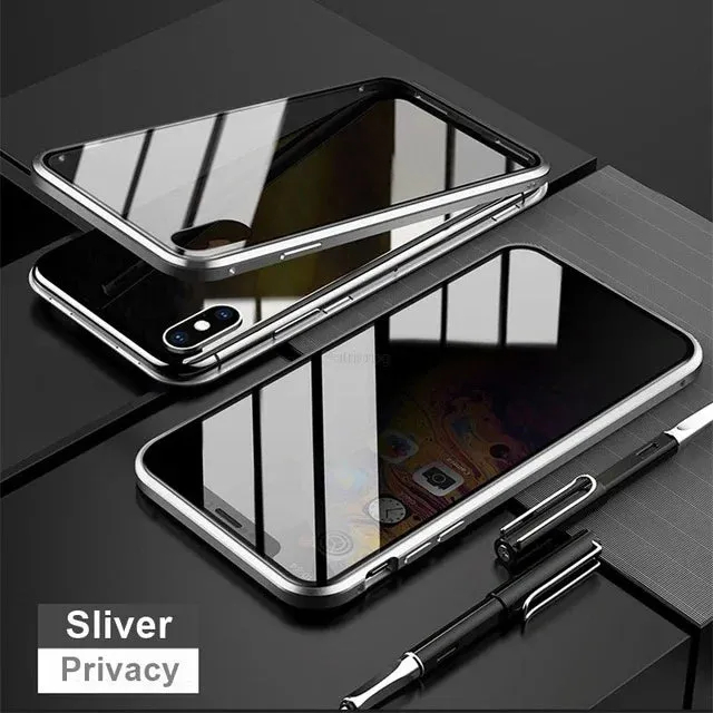 Anti-peeping 360° protection magnetic tempered glass case For iphone