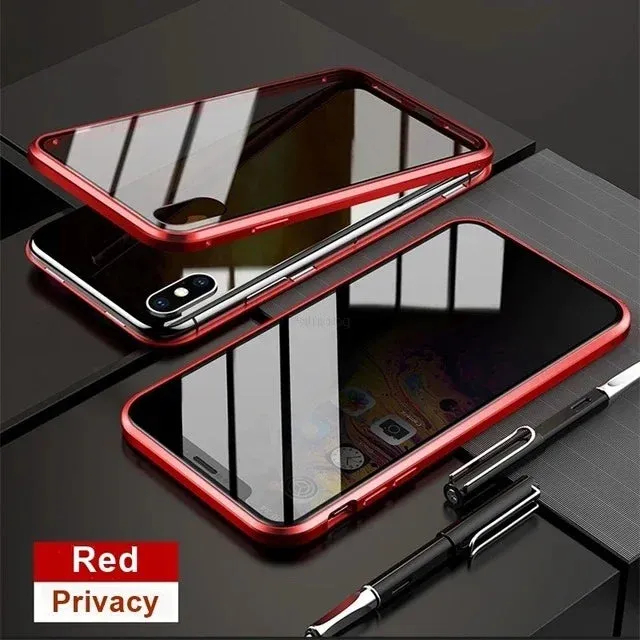 Anti-peeping 360° protection magnetic tempered glass case For iphone