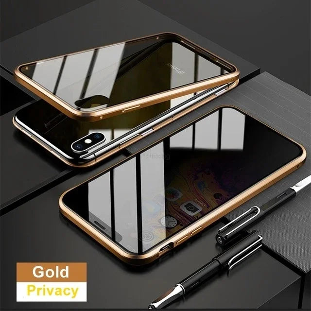 Anti-peeping 360° protection magnetic tempered glass case For iphone