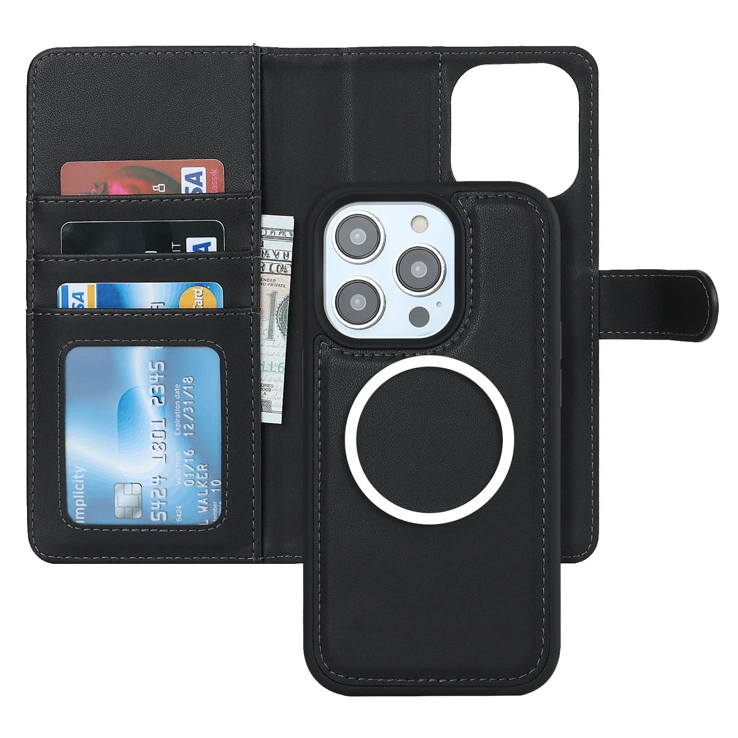 Magsafe MagneticTwo-in-one Card Wallet Leather Case for iPhone