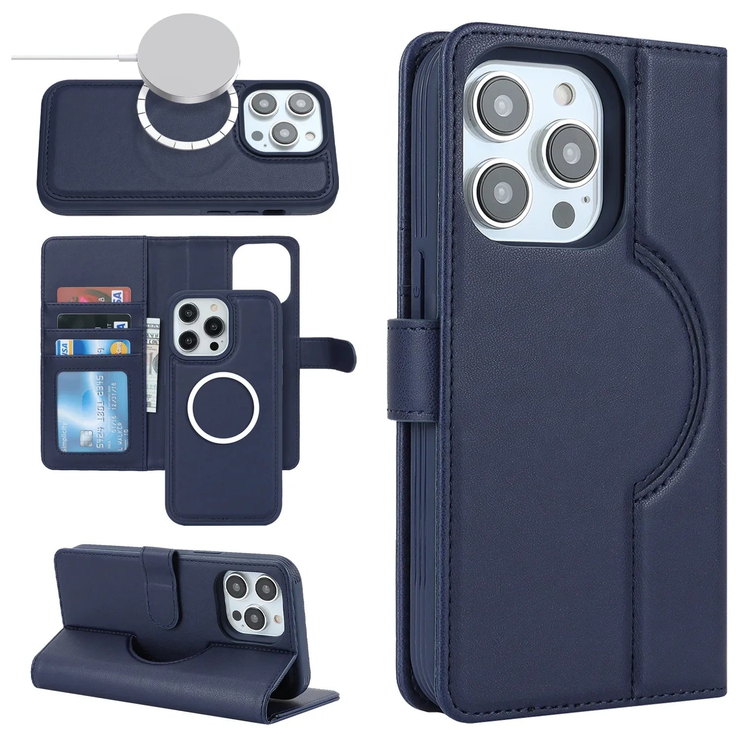 Magsafe MagneticTwo-in-one Card Wallet Leather Case for iPhone
