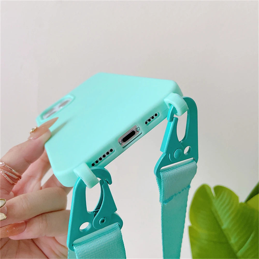 Matte Soft Silicone Crossbody Case For iPhone