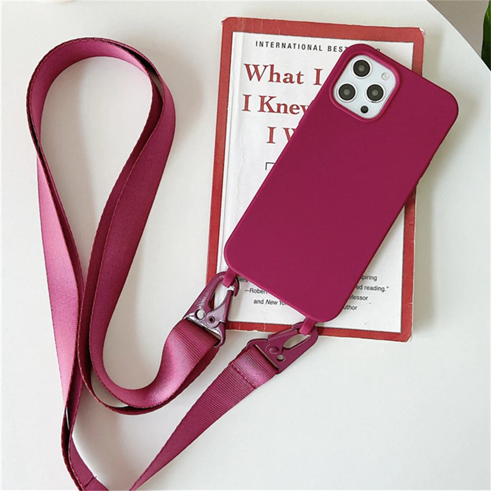 Matte Soft Silicone Crossbody Case For iPhone