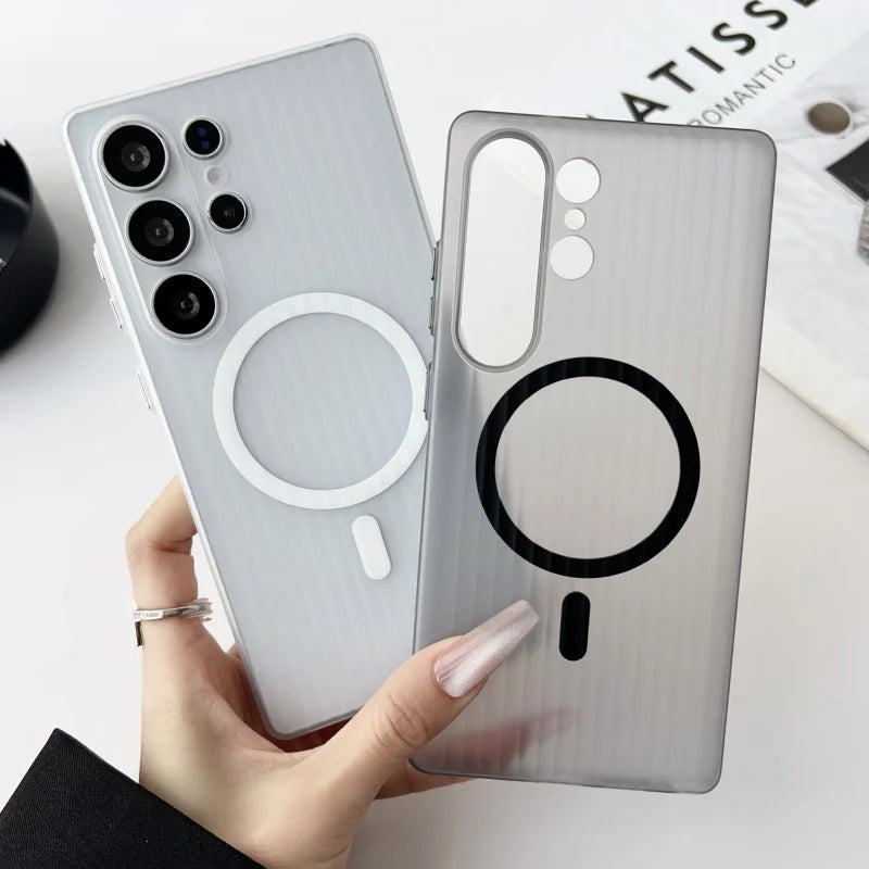 Magsafe Magnetic Matte Stripes Transparent  Ultra-thin Hard Case For Samsung 