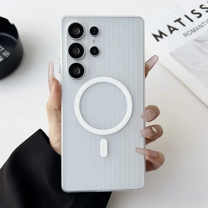 Magsafe Magnetic Matte Stripes Transparent  Ultra-thin Hard Case For Samsung 