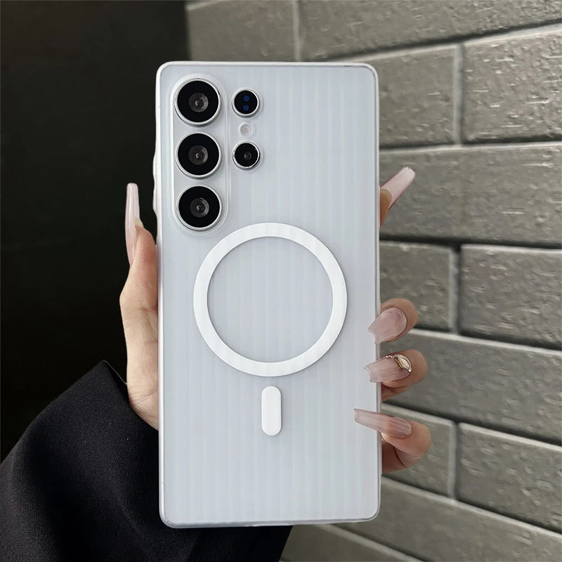 Magsafe Magnetic Matte Stripes Transparent  Ultra-thin Hard Case For Samsung 