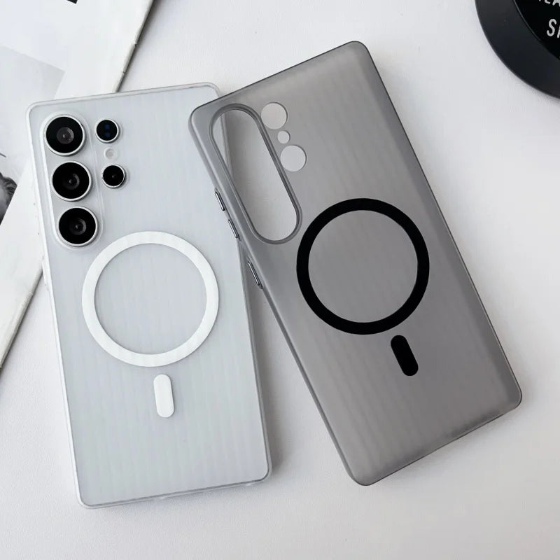 Magsafe Magnetic Matte Stripes Transparent  Ultra-thin Hard Case For Samsung 