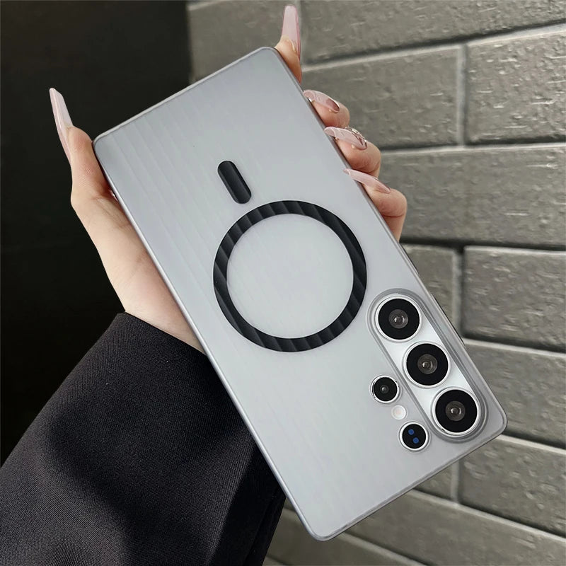 Magsafe Magnetic Matte Stripes Transparent  Ultra-thin Hard Case For Samsung 