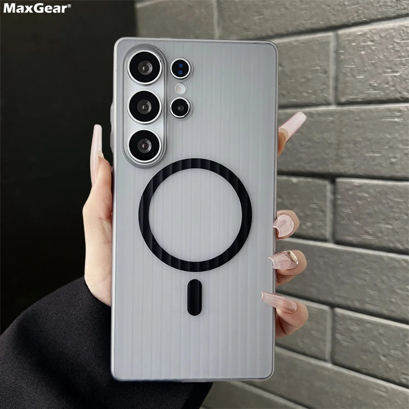 Magsafe Magnetic Matte Stripes Transparent  Ultra-thin Hard Case For Samsung 