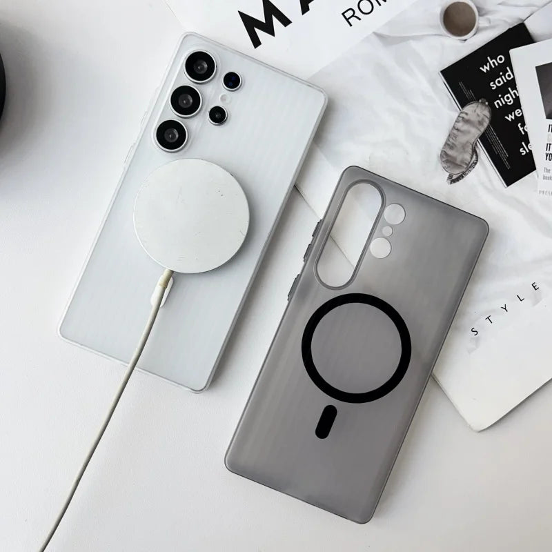 Magsafe Magnetic Matte Stripes Transparent  Ultra-thin Hard Case For Samsung 