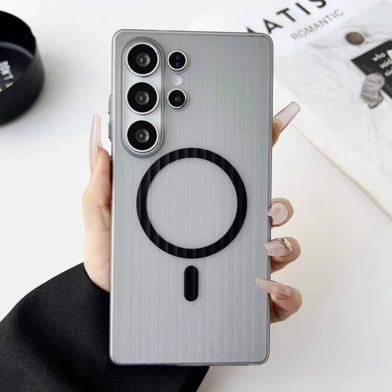 Magsafe Magnetic Matte Stripes Transparent  Ultra-thin Hard Case For Samsung 