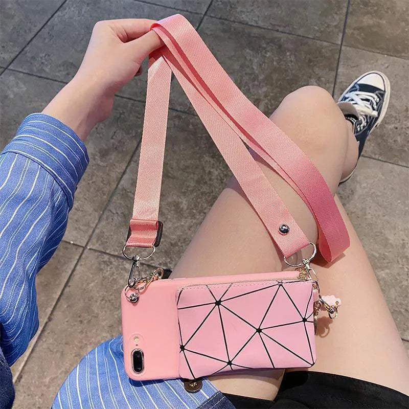 Crossbody anti-fall wallet silicone case for iPhone