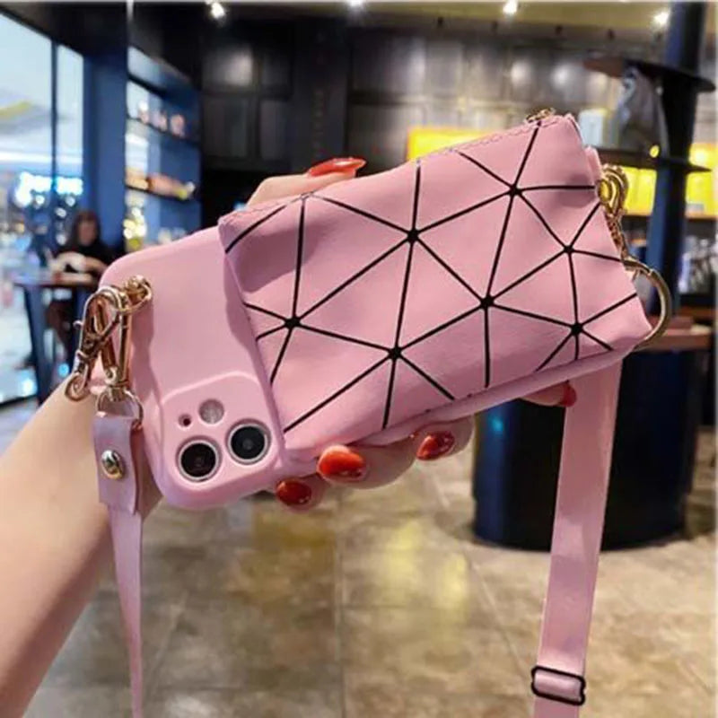 Crossbody anti-fall wallet silicone case for iPhone