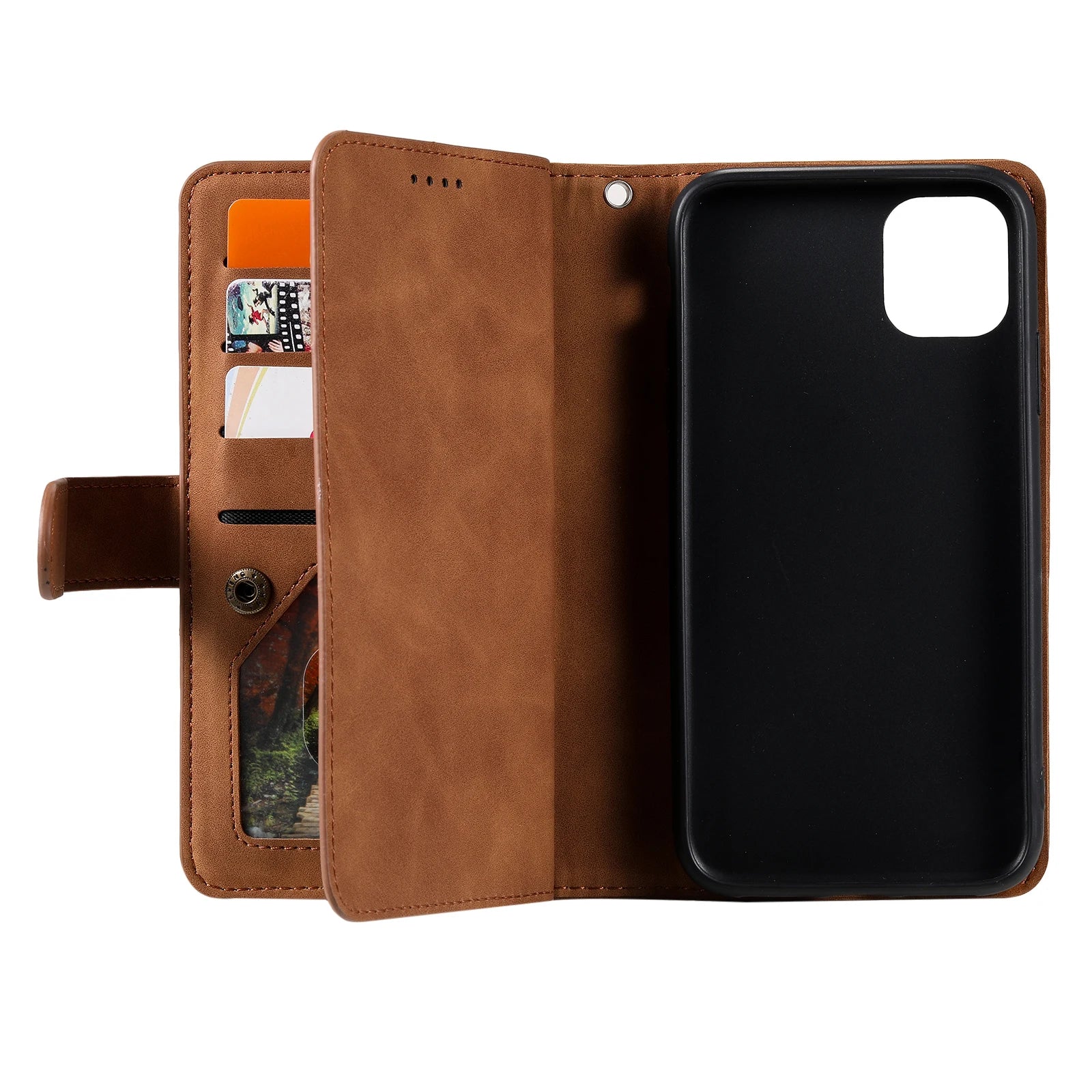 Multicard Solt Zipper Flip Leather Wallet Case For iPhone
