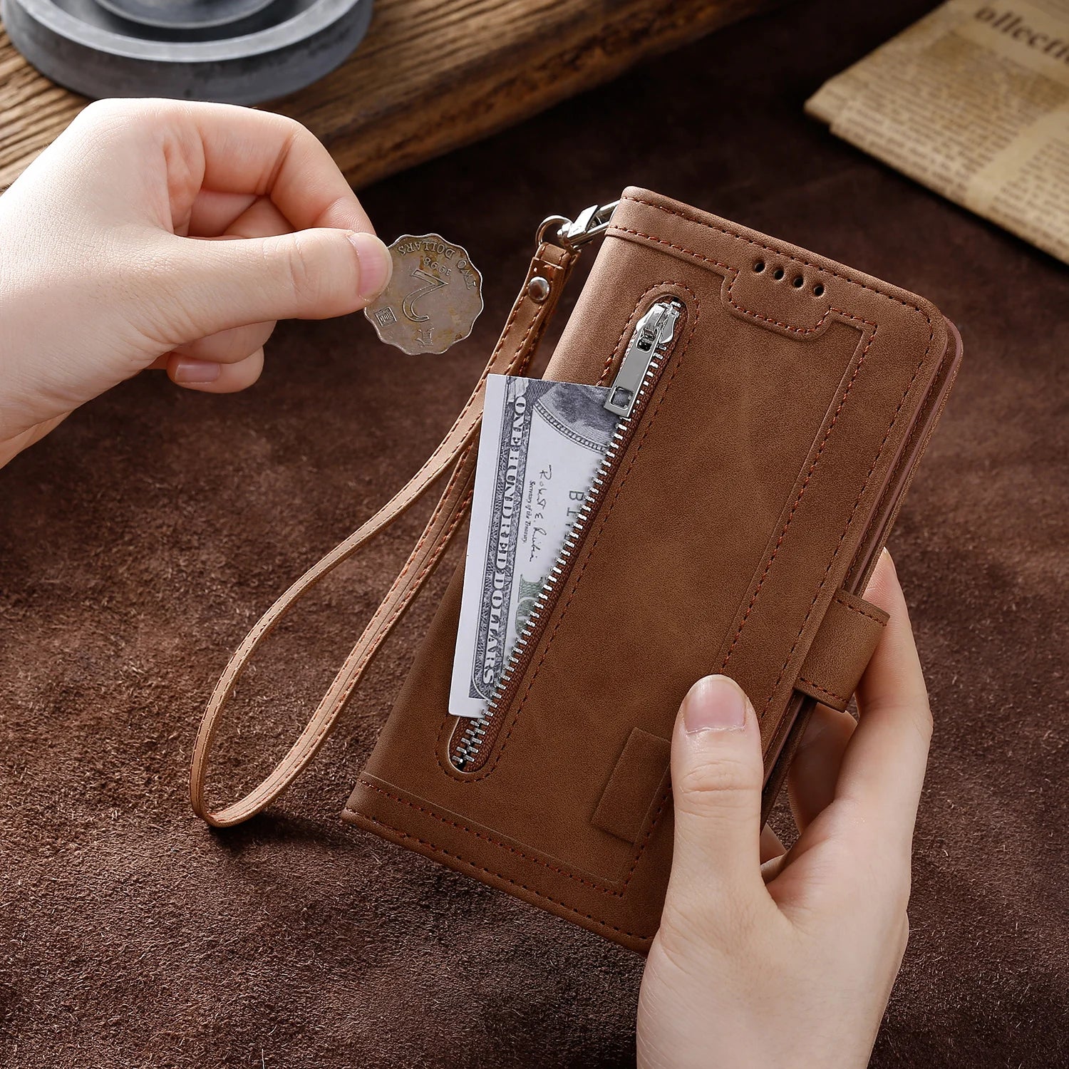Multicard Solt Zipper Flip Leather Wallet Case For iPhone