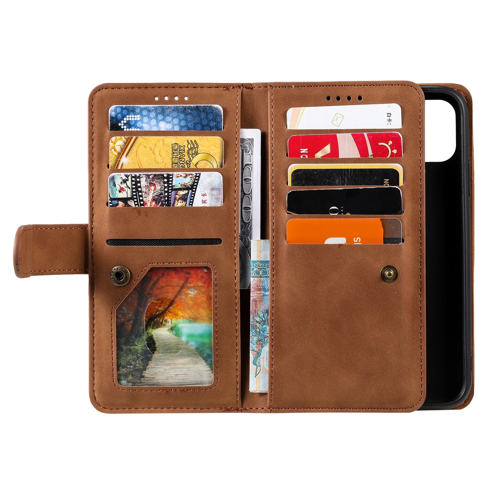 Multicard Solt Zipper Flip Leather Wallet Case For iPhone