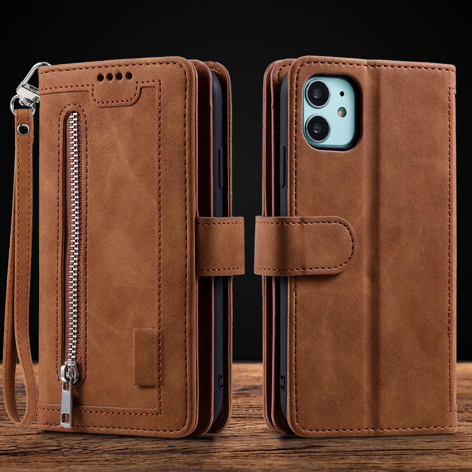 Multicard Solt Zipper Flip Leather Wallet Case For iPhone