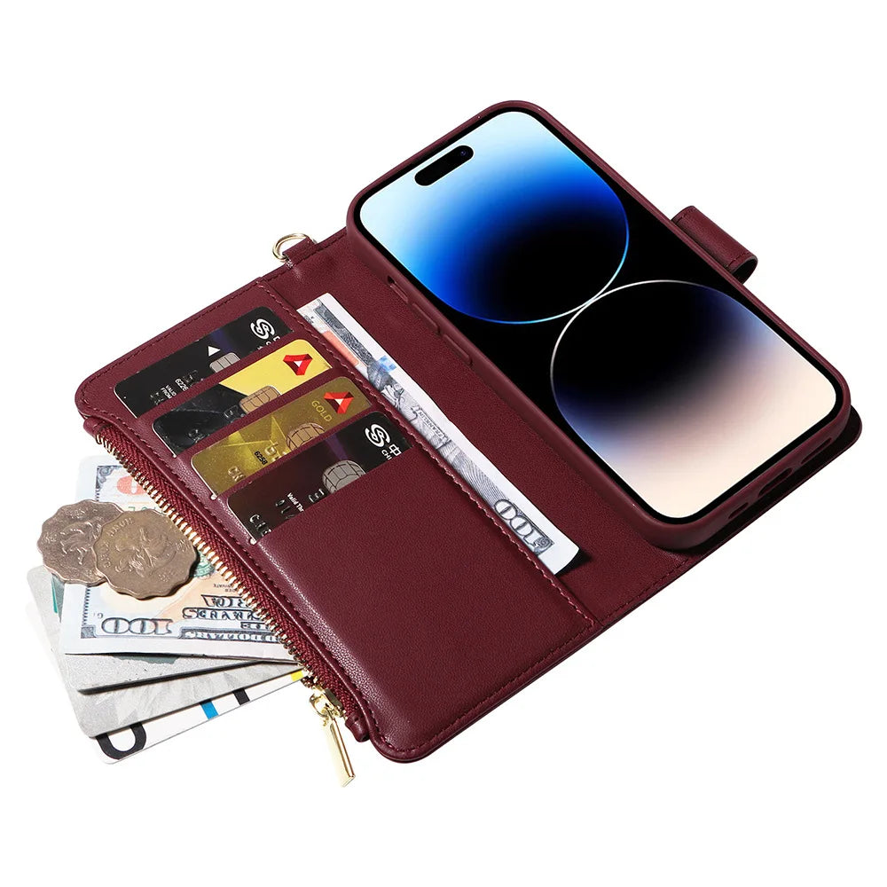 Flip Wireless Charging Leather Wallet Case For iPhone