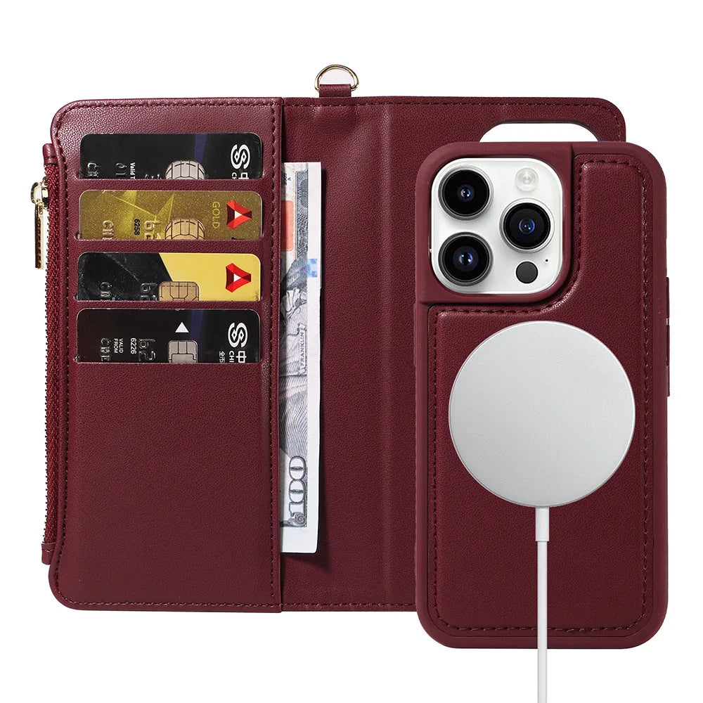Flip Wireless Charging Leather Wallet Case For iPhone