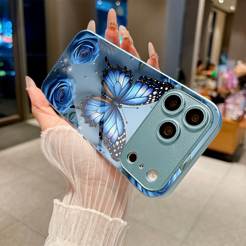 Rose-Blue Butterfly Pattern Hard Case for iPhone.