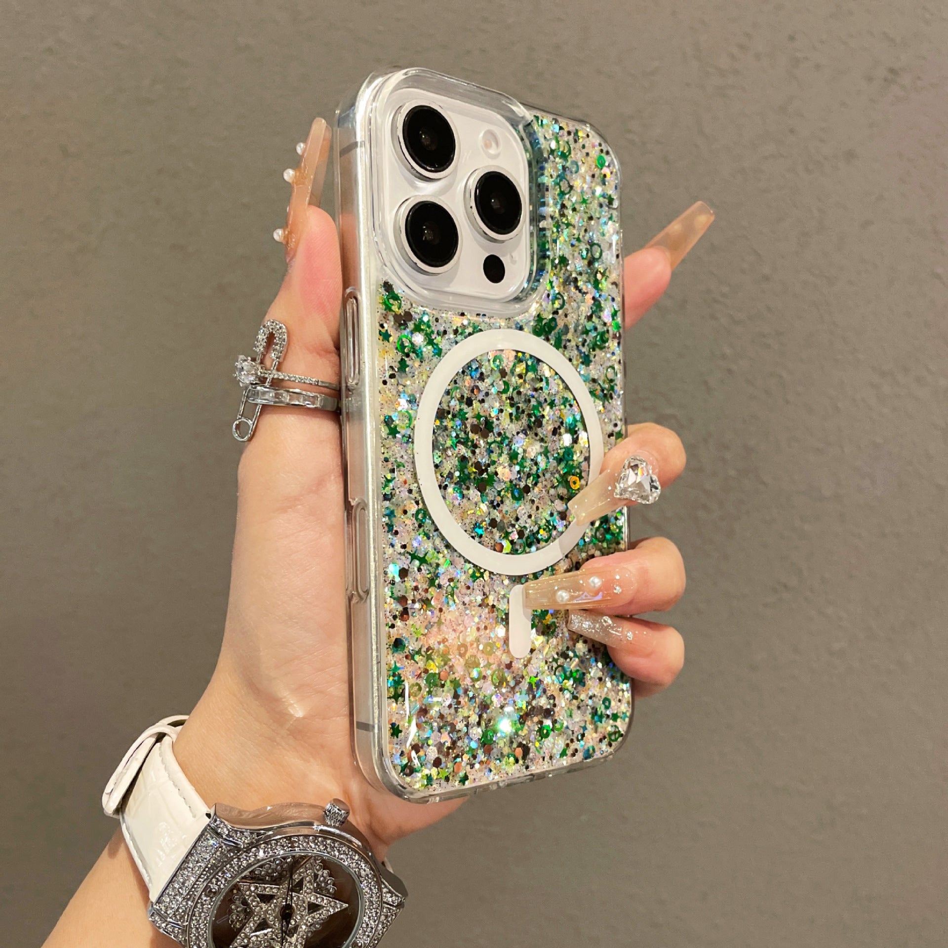 Shell pattern glitter gradient magnetic case for iPhone